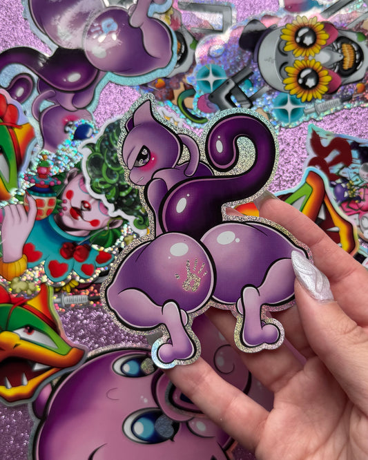 Cheeked up purple alien sticker