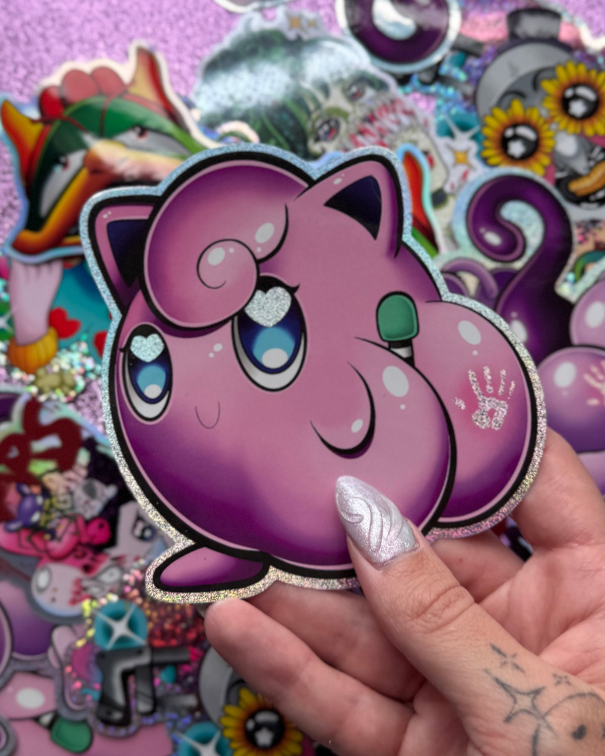 Cheeked up Jiggly glitter sticker